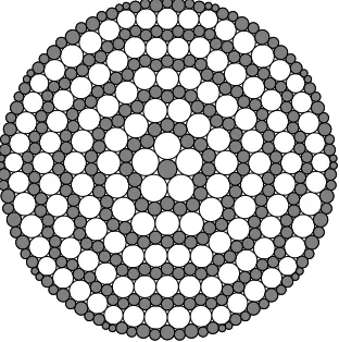 Figure 5.3. A portion of the layered packing generated by the sequence {5,8,5,8,...}. The circles ofdegree 5 are shaded.