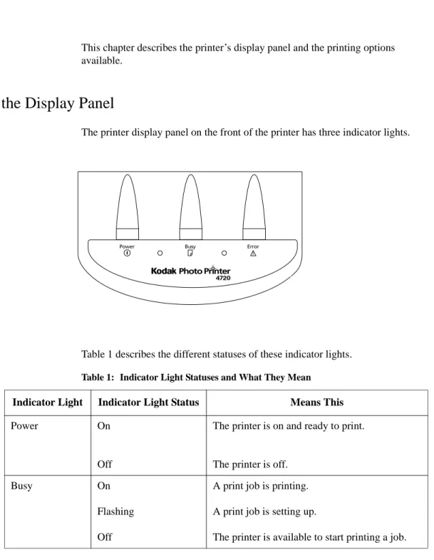 Table 1 describes the different statuses of these indicator lights.
