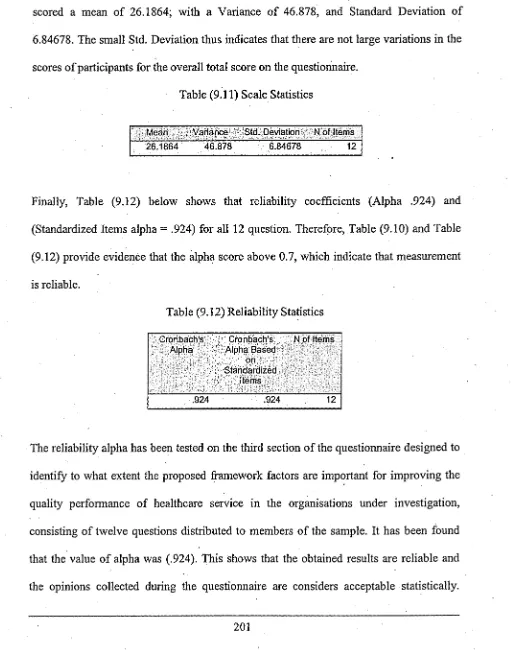 Table (9.11) Scale Statistics