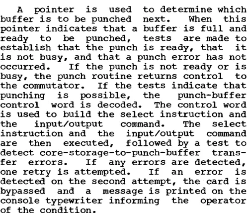 table is scanned to locate a job waiting to be punched; when found, its job description block is read in from disk (drum) storage