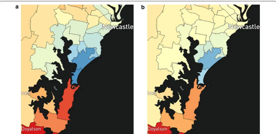 Fig. 4 Example of the V-plot and wave plot showing liver cancer incidence for males for two selected SA2s