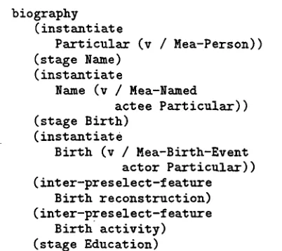 Figure 2: Realization statements for the genre [biogra- phy] 