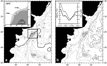 Fig. 4. Distribution of (a) satellite derived SST and (b) SST anomalies on 17 March 1986, both in ◦C