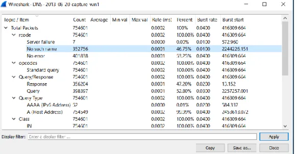 Figure 9. DNS packets statistics–DGA-based botnet. 