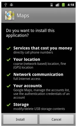 Figure 3: Example of the dialog box displayed at the time of installing Google Maps