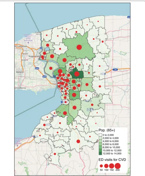 Fig. 1 Spatial distribution of population age over 65 and ED visits for CVD