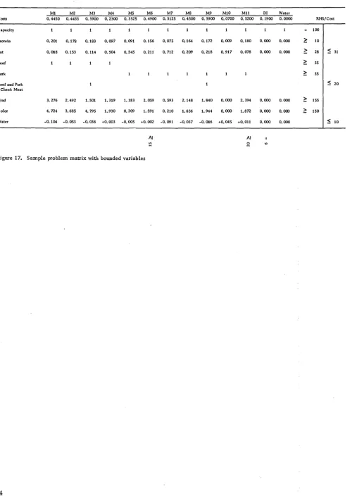 Figure 17. Sample problem matrix with bounded variables 