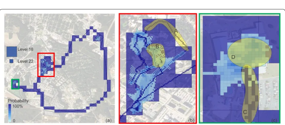 Fig. 7 The duration surface of a user’s activities. Tiles with darker color represent longer stay time