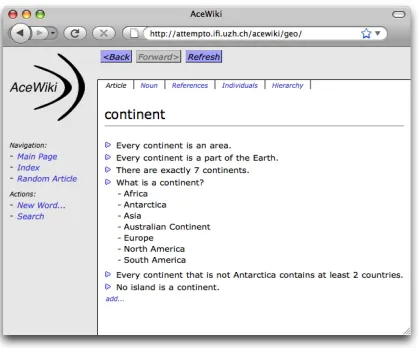 Figure 1:A screenshot of the web interface ofAceWiki showing the wiki article for the class con-tinent.