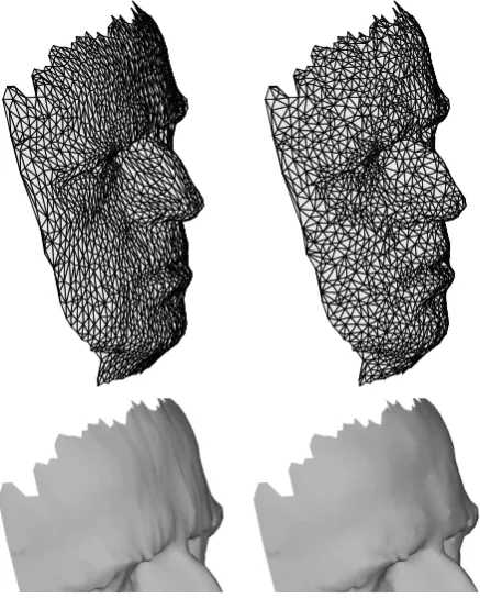 Figure 6: Test model III - points sampled on a face,initial (left) and optimised (right).
