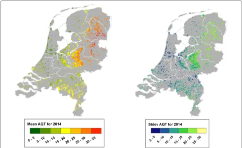 Figure 5deviation (right) of predicted AQT. A visual inspection  illustrates the annual mean (left) and standard of the mean map shows that there are more AQT in the 