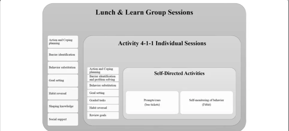 Figure 1 An overview of the behavior change techniques (BCTs). The BCTs were based on the Taxonomy by Abraham and Michie [36,46],and underpins the three main components of the Everyday Activity Supports You (EASY) model.