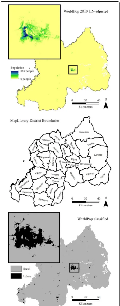 Fig. 3 Input datasets to the Rwanda gridded population sample in GridSample