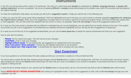 Figure 2: The detailed instructions of Par4Sim, which are displayed at the beginning of the task andhidden afterwards