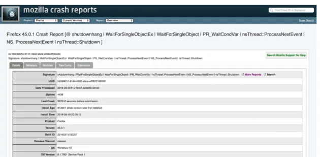 Figure 3.1. An example of crash report in Socorro.