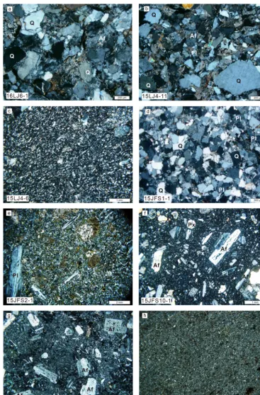 Figure 7. Photomicrographs of representative early Mesozoic samples (cross-polarized light)