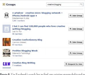 Figure 8. Use Facebook’s search bar to find any existing groups dedicated to your topic