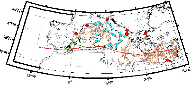Fig. 1. Model domain. Bold lines in the Atlantic indicate location of model lateral boundaries