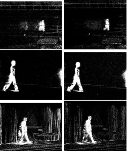 Fig. 8: Raw outputs of the two algorithms without morphological opening for K=4 for three different scenes