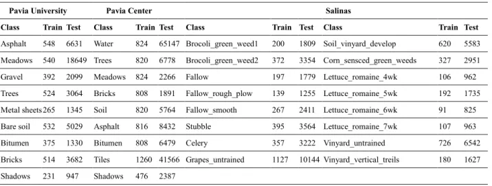 Table 3 The training sample and test sample of Pavia University, Pavia Center and Salinas