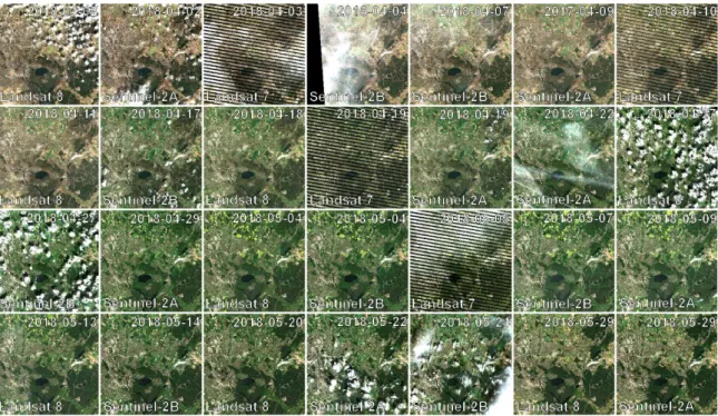 Figure 5. Data cube of Landsat 7/8 and Sentinel-2 A/B Level 2 ARD for Southeast Berlin, Germany