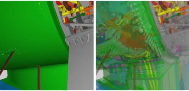 Figure 4 demonstrates the use of a cutting plane to remove the top of the aircraft and the removal of several objects in the forward galley to reveal structure below.