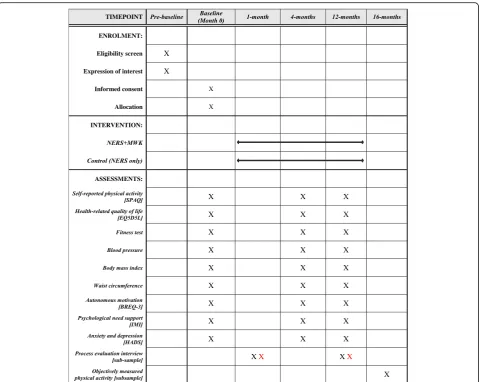 Fig. 3 PACERS study schedule of enrolment, interventions and assessments. Black-coloured X indicates study participants and red-colouredX indicates intervention delivery staff