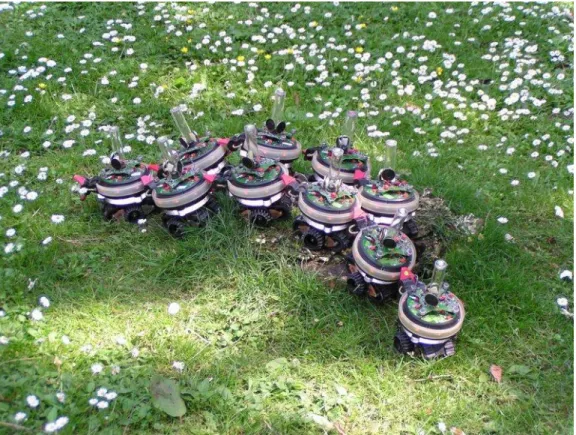 Figure 10. A swarm of robots collaborate to pass an obstacle.