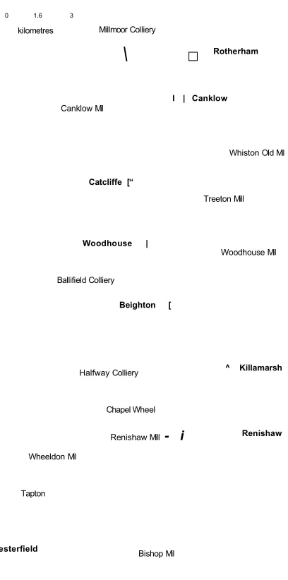 Figure 1-2 The distribution of industrial sites along the River Rother in 1850.