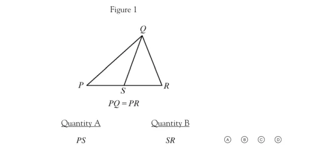 Figure 2  Figure 3 S RPQ PQ = PR S RPQPQ = PR Note that Quantity A is greater in Figure 2 and Quantity B is greater in Figure 3