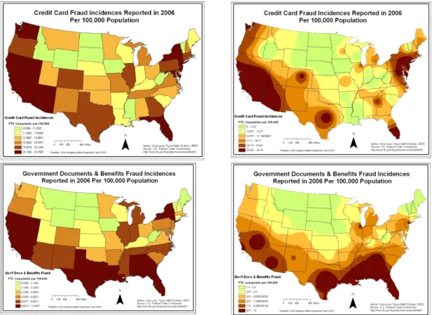 Figure 4: Spatial Patterns of Some FTC Identity Theft Categories in 2006 