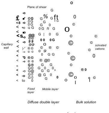 Figure 1.1 Representation of electric double layer at the fused silica surface