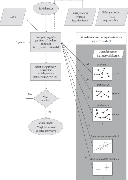 Figure 2: Graphical representation of the main features of the kernel boosting algorithm.