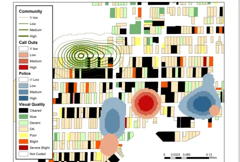 Fig. 3 Kernel density estimations (KDE) of all mentions of SVG “meth” by community members (green) and by the police (blue)