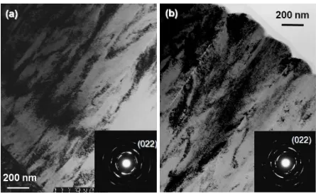 FIG 9 Cross-section TEM micrographs and associated SAED patterns obtained from (a) the lower and (b) upper parts of the TiAlN/VN grown at -75V