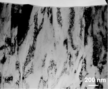 FIG 13 A cross-sectional BF micrograph showing flat multilayer fringes, smooth surface and completely void-free columnar structure in the TiAlN/VN (-125V)