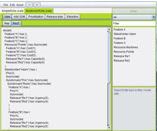 Figure 11: Model in reqT code in the ReqT view