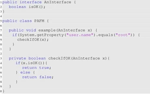 Fig. 1. Source code example that cannot be tested without the use of mockobjects and reﬂection.