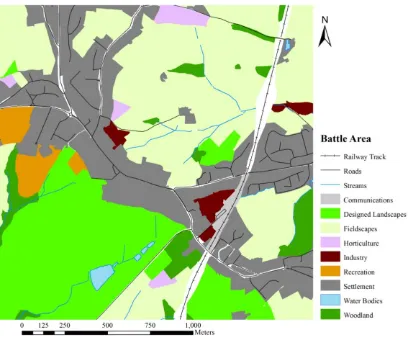 Figure 1.2: Present Day Battle Area with Detailed Land Uses (2013), Local Rail, 