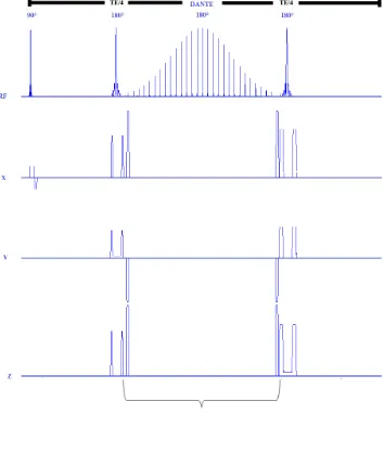 Figure 2-5. Pulse sequence timing diagram for the 1H MRS acquisition protocol (DANTE-PRESS) employed in the experiments reported in this thesis