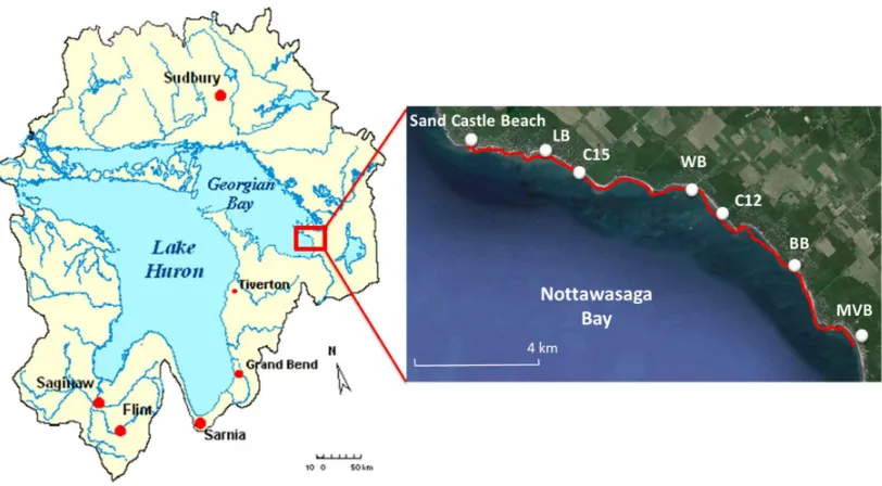 Figure 3-1: Map of the Lake Huron and Georgian Bay showing the location of the study 