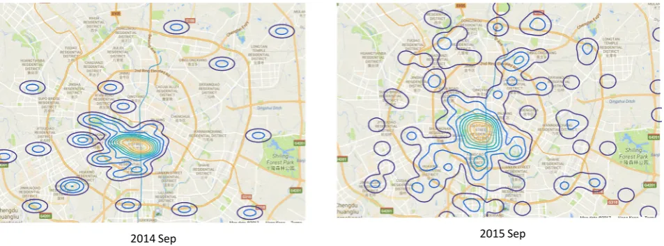 Figure 6. The spatial distribution of patient in downtown of Chengdu in 2014 and 2015