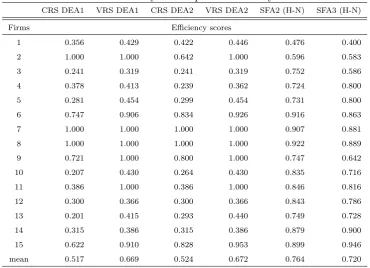 Table 6: Summary of computed eﬃciency scores