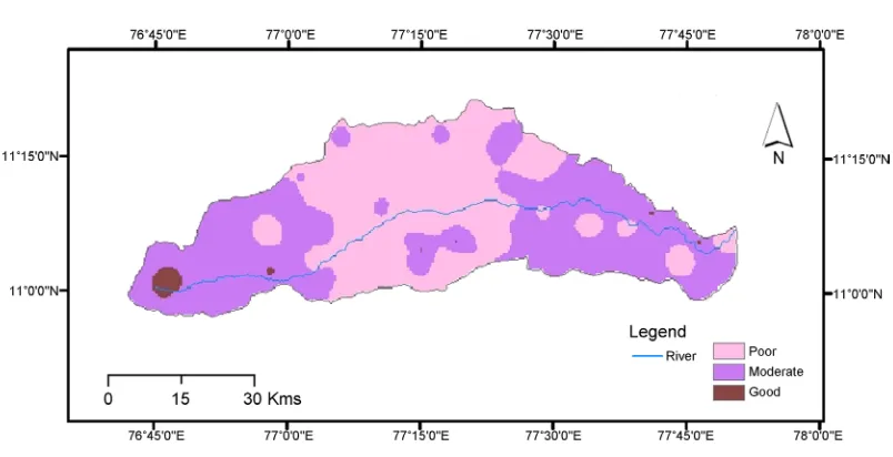 Figure 6. Spatial distribution of groundwater quality showing suitable zone for drinking