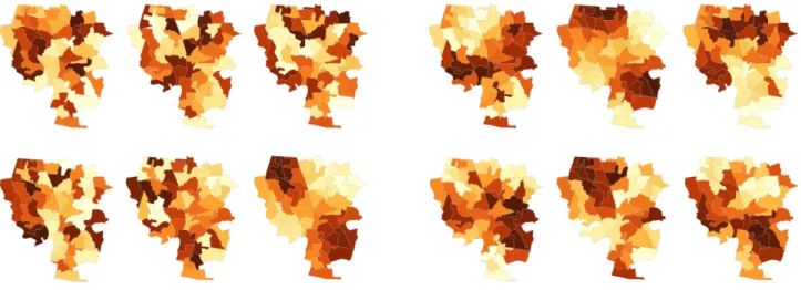 Fig. 1: Two map line-up tests. Left: constructed under an unrealistic null of Complete Spatial Randomness
