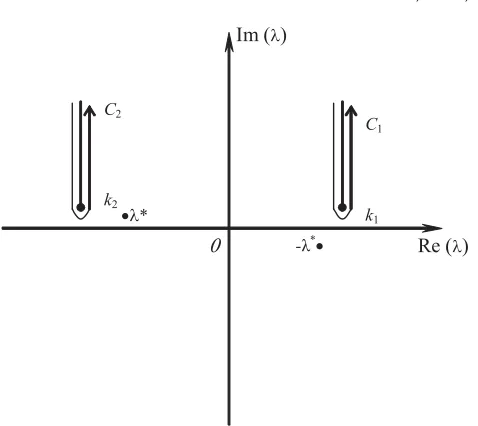 Figure 2. The conﬁguration of the poles and the branch cuts.