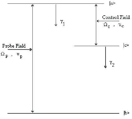 Figure 2. Schematic of 3-level Λ type atom doped in slab waveguide.
