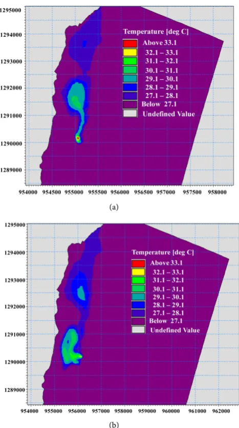 Figure 7. (a) The maximum temperature field in W1 scenario; (b) The maximum temperature field in W2 scenario