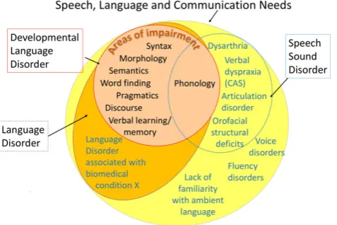Figure 2 Venn diagram illustrating relationship between differ-ent diagnostic terms. DLD is nested within the broader SLCNcategory