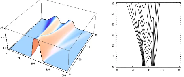 Figure 1.Pulse evolution picture and corresponding contour plot(Gaussian pulse).
